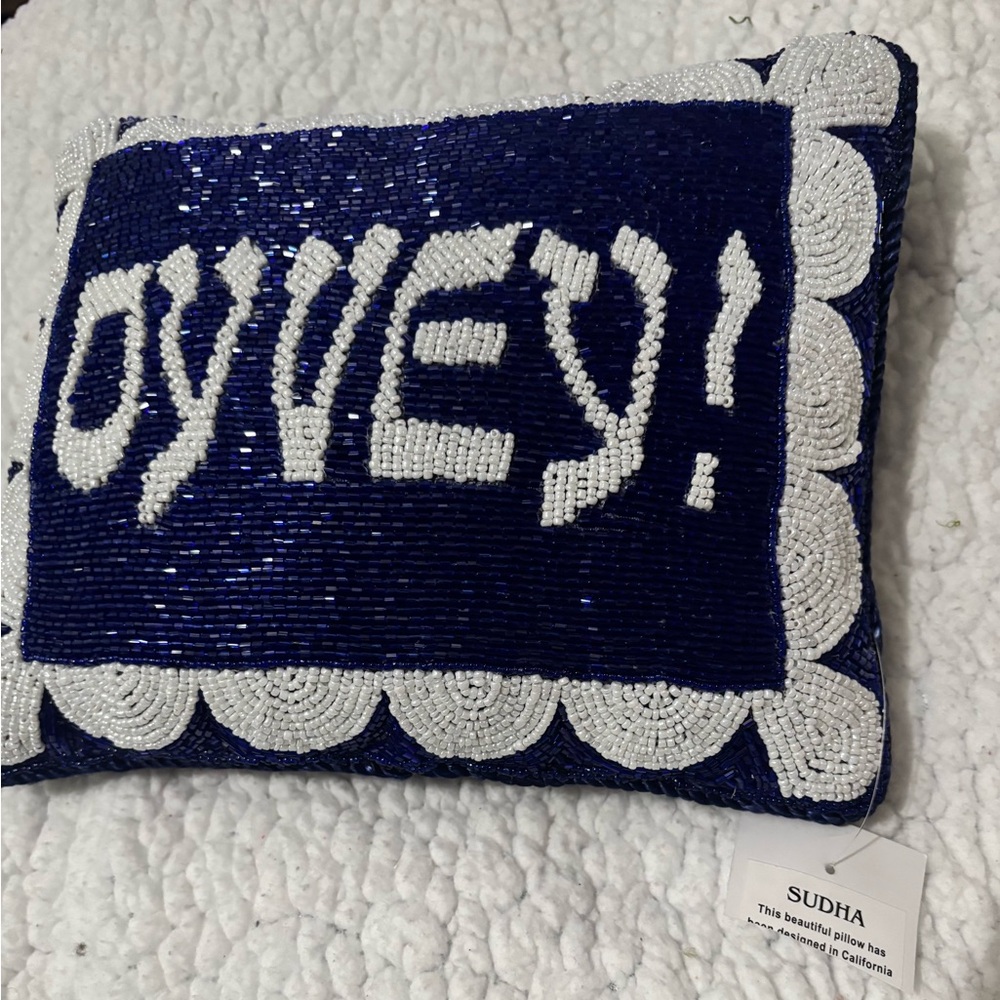 Sudha Pennathur Navy and White Beaded Holiday Pillow